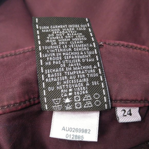 7 For All Mankind Capri Red Moto Pants Women's 24 Second Skin Bordeaux D052 - Picture 7 of 9